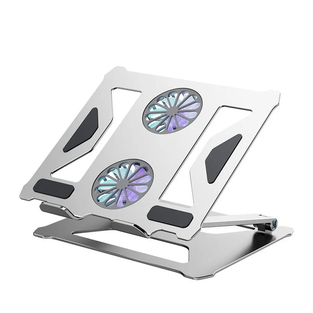 

2021 Foldable Laptop Table Stand With Double Cooling Fan Aluminum Computer Stand Laptop Riser For Desk Portable Laptop Holder