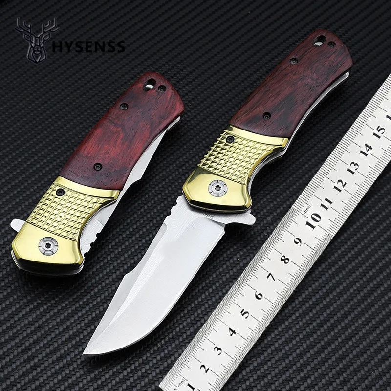

Hysenss Portable Tactical Folding Knife 440c Stainless Steel Color Wood Handle Pocket Knives Outdoor Hunting Survival EDC Tools