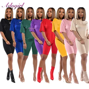 Женская спортивная одежда, комплект из двух предметов, повседневный однотонный укороченный топ с коротким рукавом и брюки, комплект, домашняя одежда, женский наряд, спортивный костюм