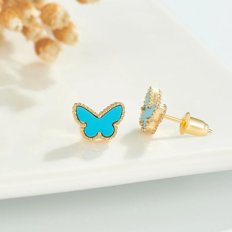 

Delicated Turquoise Inlay Butterfly Earrings for Women Romantic Insect Imitation Sterling Silver Jewellery Studs Gift OPE005