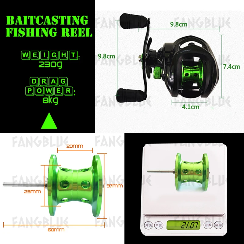 

FANGBLUE All Metal Baitcasting Fishing Reel 7.2:1 18+1BB 8KG Max Drag Magnetic Brake Carp Fishing Wheel Accessories For Trout