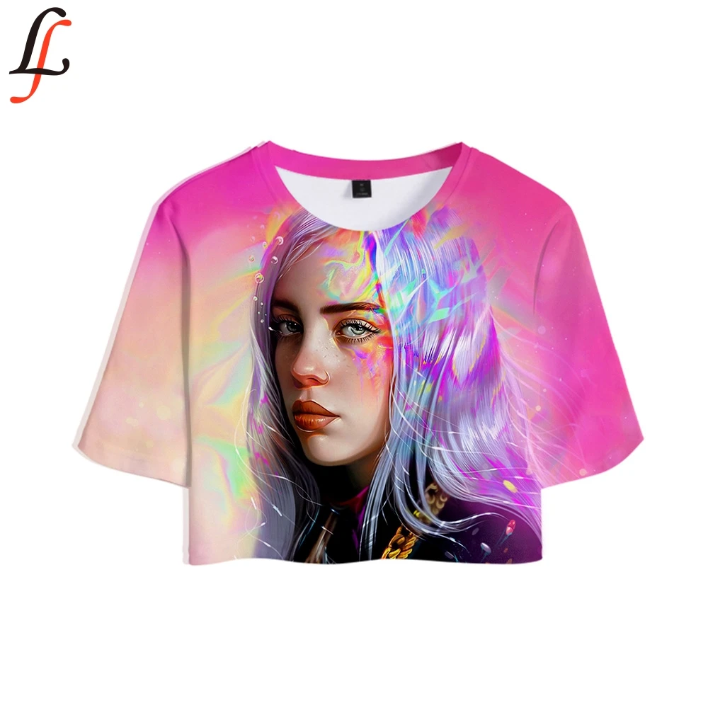 Женская укороченная футболка Billie Eilish Повседневная Уличная с коротким рукавом и 3D