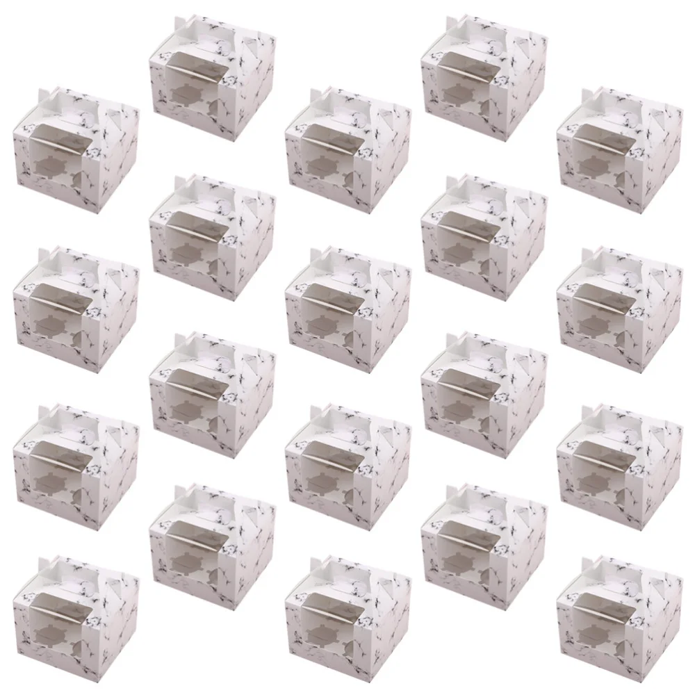

20pcs Marbling Cupcake Boxes with Handle Portable Muffin Holder Dessert Containers (1 Cavity)