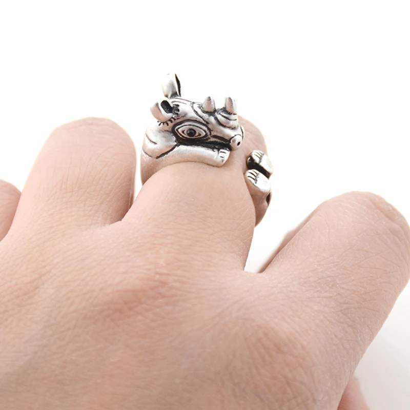 Винтаж Boho латунный сустав носорога Обёрточная Бумага кольцо с животным хиппи