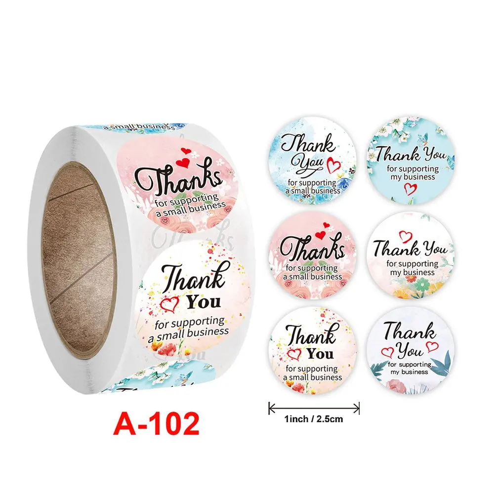 

500pcs/Roll Mailing Supplies For Business Bags Roll Flower Sticker Label Copper Plate Self-Adhesive Round Decoration Stickers