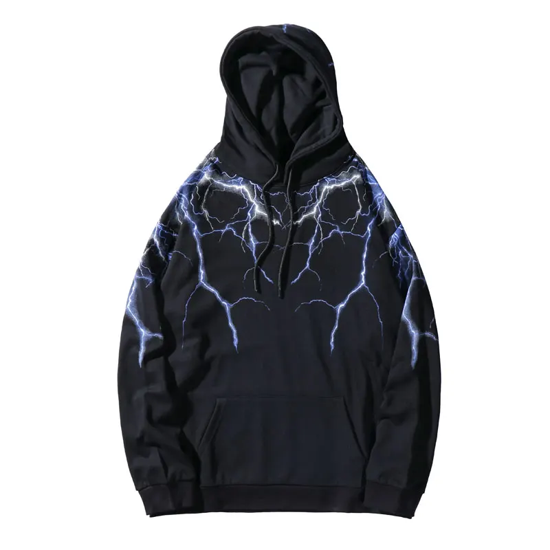 

Hip Hop Lightning Print Hooded Sweatshirts Hoodies Streetwear Fashion Casual Punk Rock Hipster Harajuku Tops Outwear