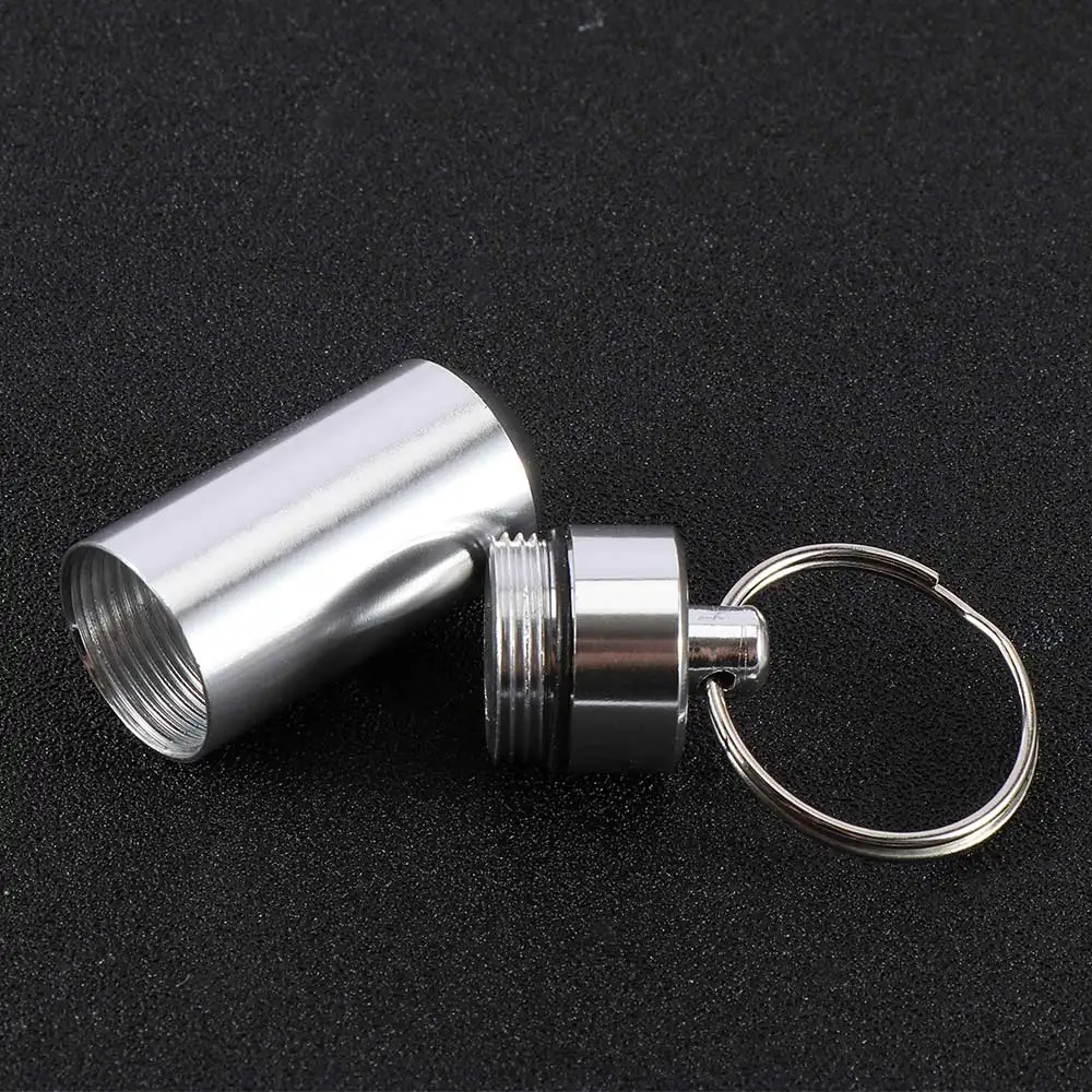 

1pc Creative Stainless Steel Medicine Bottle Keychain Case Container Waterproof Holder Aluminum Drug Pill Box Keyring