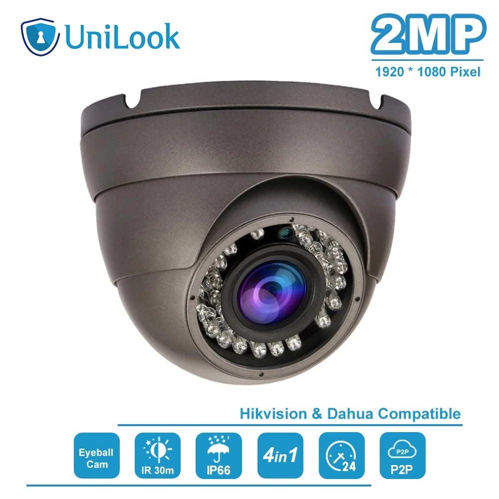 Купольная камера видеонаблюдения UniLook 2 МП 1080P 4 в 1(TVI/AHD/CVI/CVBS 960H) 8 12 мм