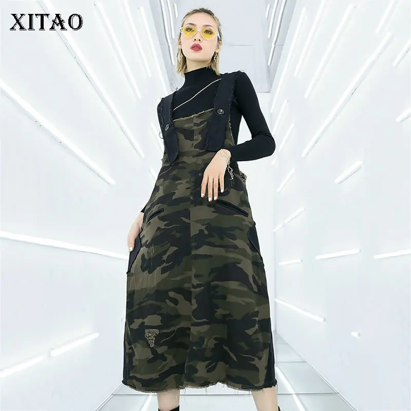 Платье миди XITAO в стиле хип хоп размера плюс леопардовое платье с карманами и