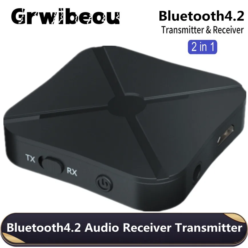 

Grwibeou 2in1 Bluetooth4.2 Audio Transmitter Receiver RCA 3.5mm AUX Jack Dongle Music Wireless Adapter For Car PC TV Headphones