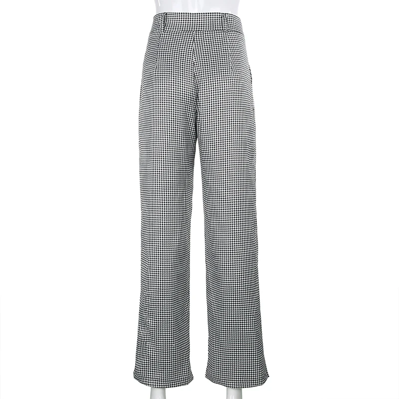 

Women Casual Plaid Pattern Baggy Straight Pants High Waisted England Style Hip Hop Punk Streetwear Outfits Office Lady Trousers