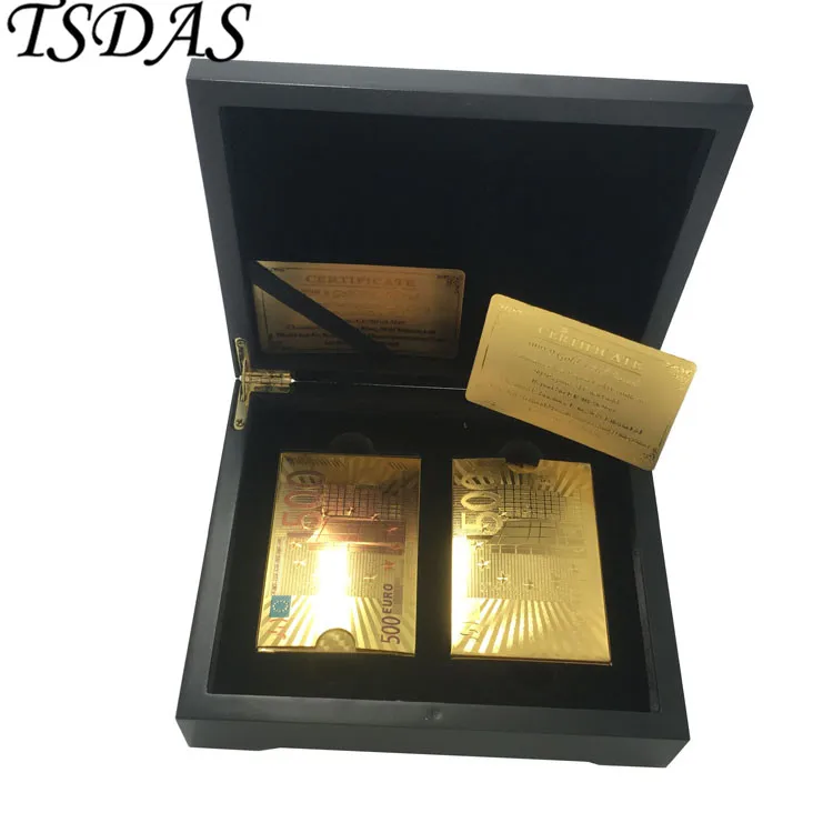 Водонепроницаемые пластиковые игральные карты 24 К золота и цвета евро 500 в черной