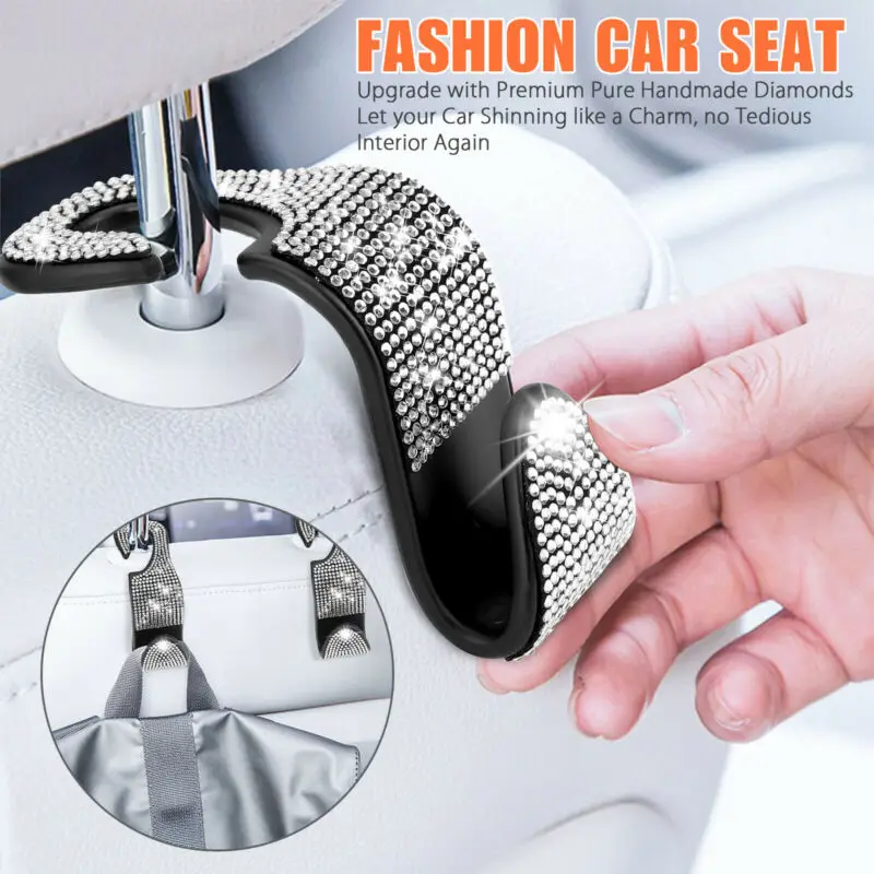 

Car Headrest Hangers 4PCS Bling Rhinestone Car Seat Headrest Hook Backseat Hanger Bag Cloth Holder