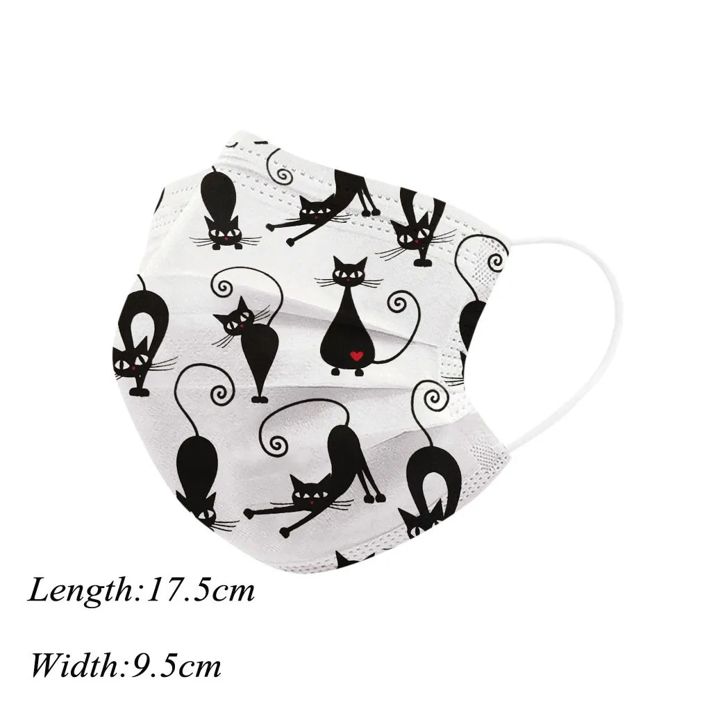

20pc Adults Face Mouth Mask Cartoon Cat Printing 3-layer Filter Disposable Mask Breathable Dust-proof Mouth Face Mask Masque
