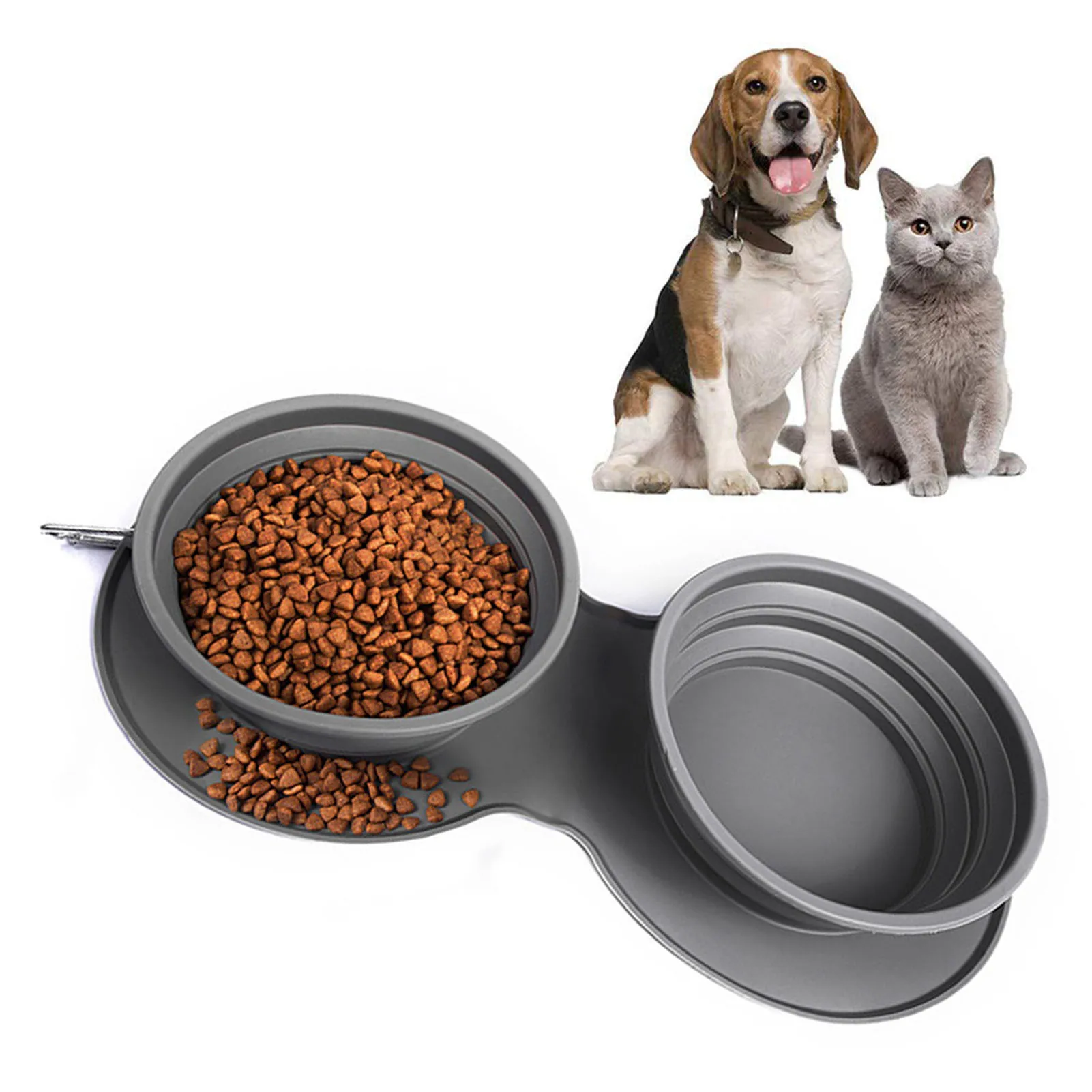 

Portable Silicone Folding Pet Choking Prevention Double Food Bowl Pets Bowl Food Water Feed Folding Dish Cup For Dogs Awesome