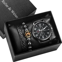 black watch for men retro handmade bracelet gift sets luxury mens watches business quartz wrist watch for men gift box package