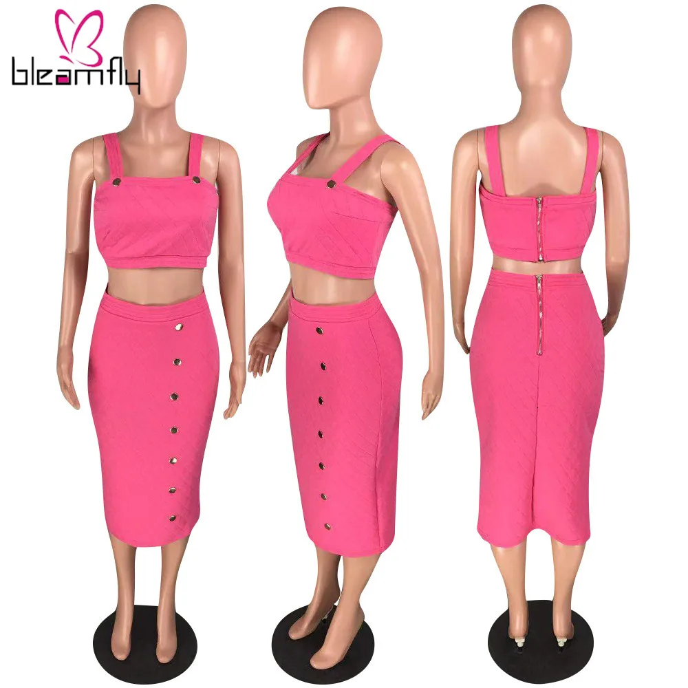 Новинка женский летний костюм на бретелях без рукавов футболка топ и кнопка миди