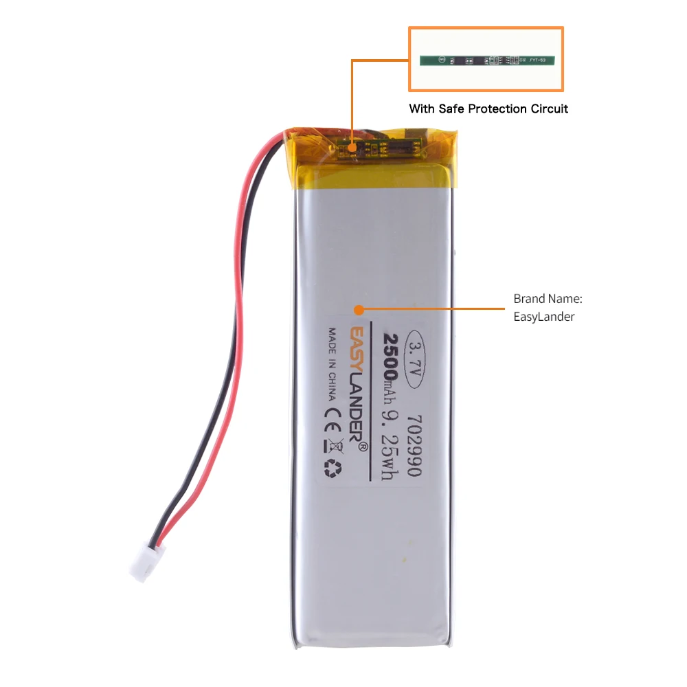 Фото 702990 3,7 V 2500mAh перезаряжаемый литий-полимерный аккумулятор для GPS Bluetooth спикера DIY PAD Power Bank Tablet PC навигация 703090 №2