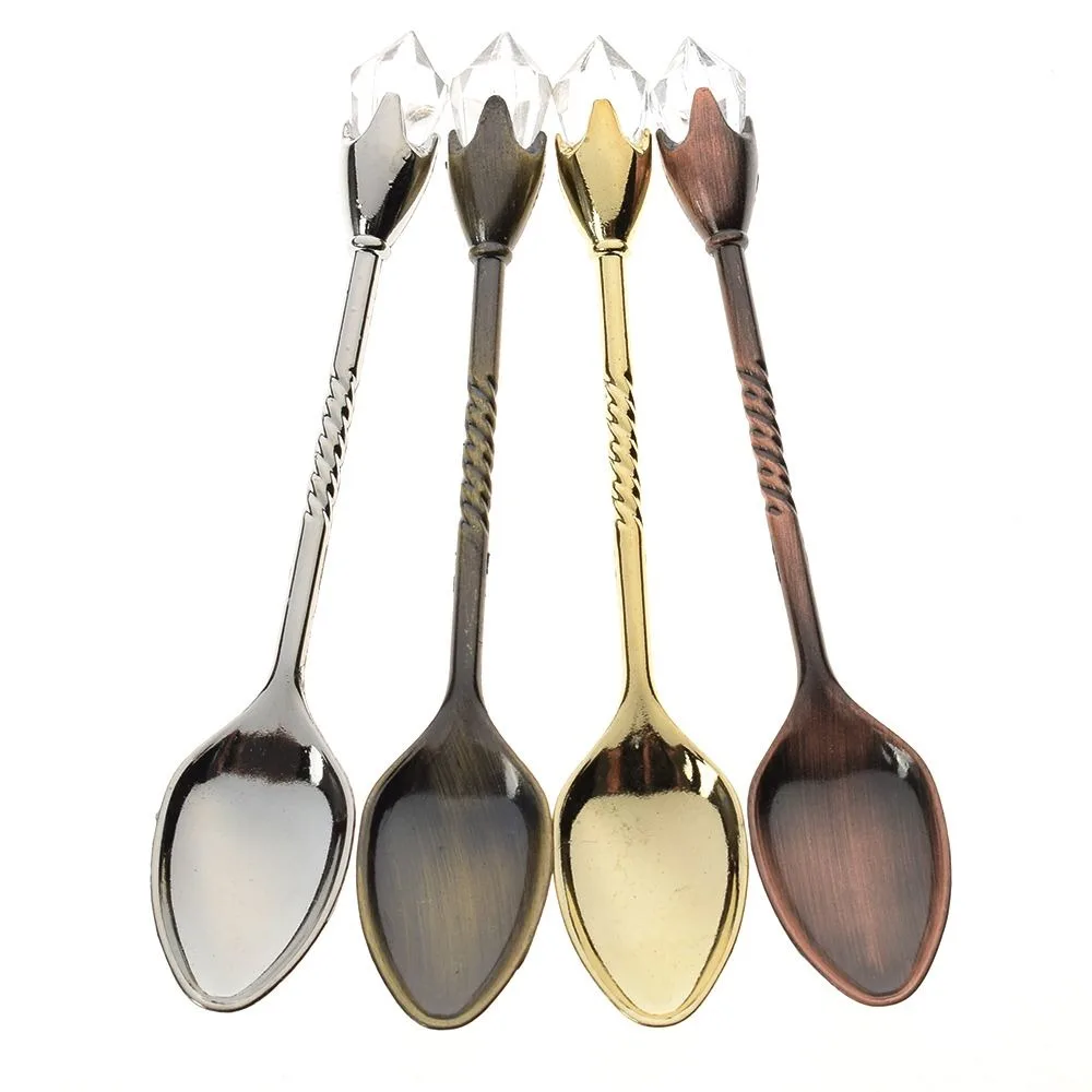 

Long Handle Stainless Steel Dessert Ice Cream Tea Coffee Spoon Diamond Flatware Magic Wand Gold Crystal Mixing Spoon