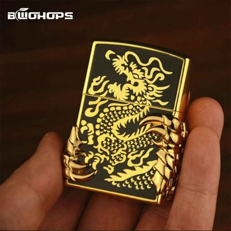 Винтажная рельефная струйная зажигалка, коготь дракона, переносная сигарета, дымовая надувная Классическая Бутановая металлическая газовая зажигалка