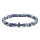 Браслет из натурального камня для мужчин и женщин, эластичный браслет с бусинами из гематита с крестом Иисуса, молитвенные браслеты, четки для йоги, Подарочная бижутерия, 6 мм