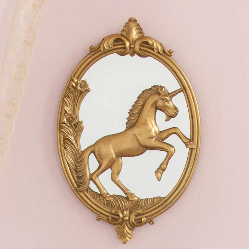 Ретро дворец Золотая бегущая статуя единорога спальня гардеробное зеркало для