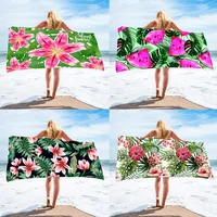 Square Tropical Flower Big Beach Towel For Adult Digital Printed Microfiber Absorption Beach Blanket Woman Sunscreen Shawl