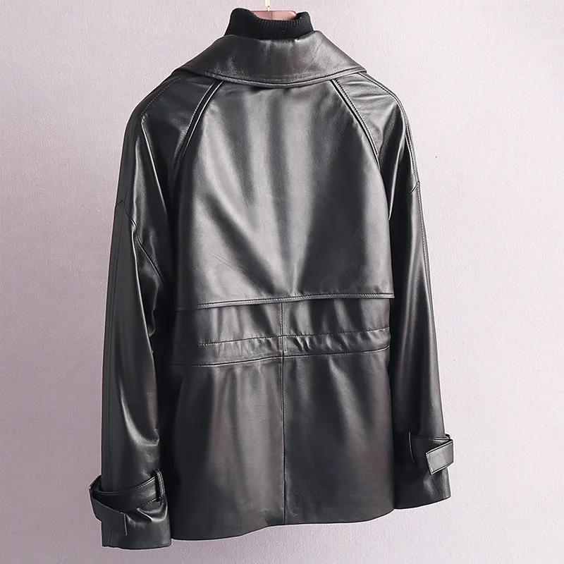 2020 New Genuine Leather Coats Short Turn-down Collar Green Sheep Fur Overcoats Single Breasted Long Sleeves Overcoats Jackets