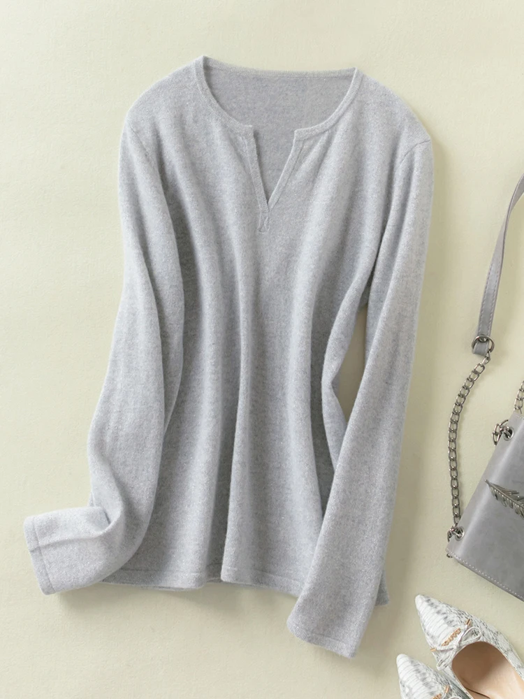 Женский джемпер из 100% тонкой шерсти пуловер с вырезом на воротнике Модный