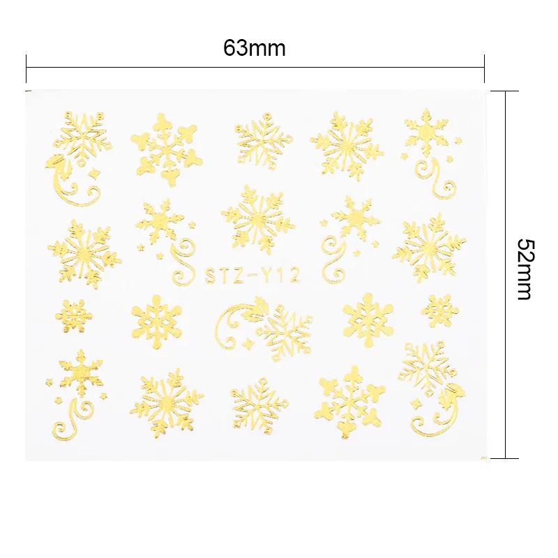 1 лист Золотой Серебряный ноготь наклейки для воды Рождественская елка олень