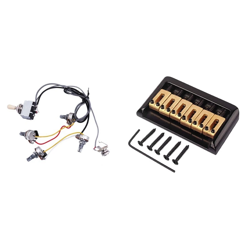 

Guitar Wiring Harness Prewired 2 Volumes 2 Tones 4-500K Pots with Hardtail Saddle Bridge with Wrench and Screws