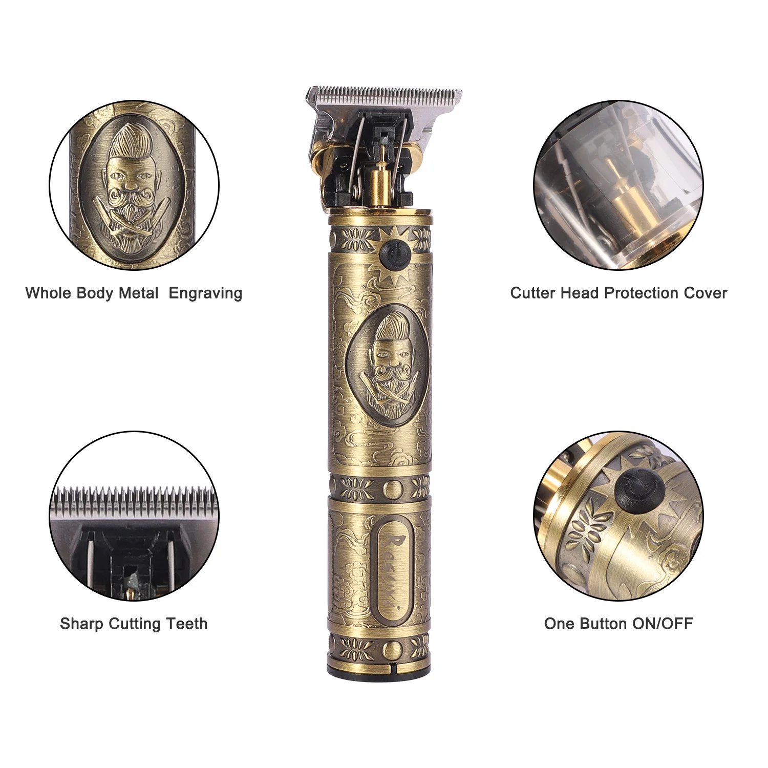 

0Mm Bald Head Hair Clipper USB Rechargeable Trimmer T-Outliner Barber Shaving Machine Vintage Cordless Haircut Men Cutter Shaver