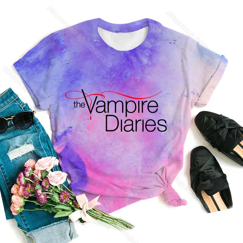 Camisetas de The Vampire Diaries para niña y mujer, camisetas coloridas con estampado 3D, Unisex, camisetas para mujer, camiseta manga corta