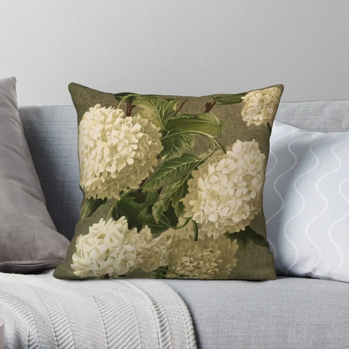 Викторианская белая Гортензия цветочный квадратный чехол для подушки