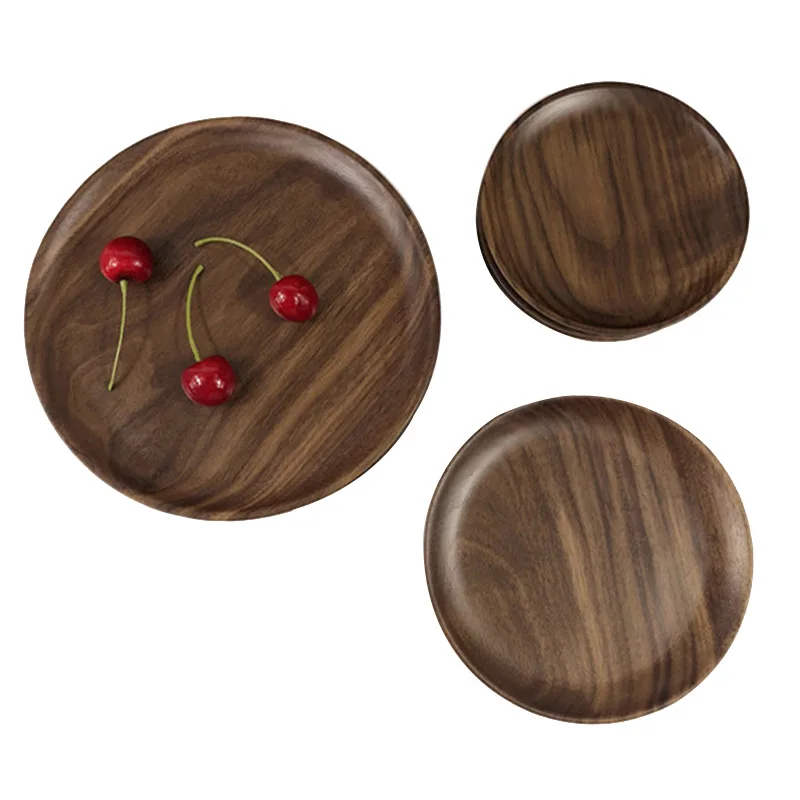 Круглый сервировочные тарелки черный орех деревянный поднос посуда десертные