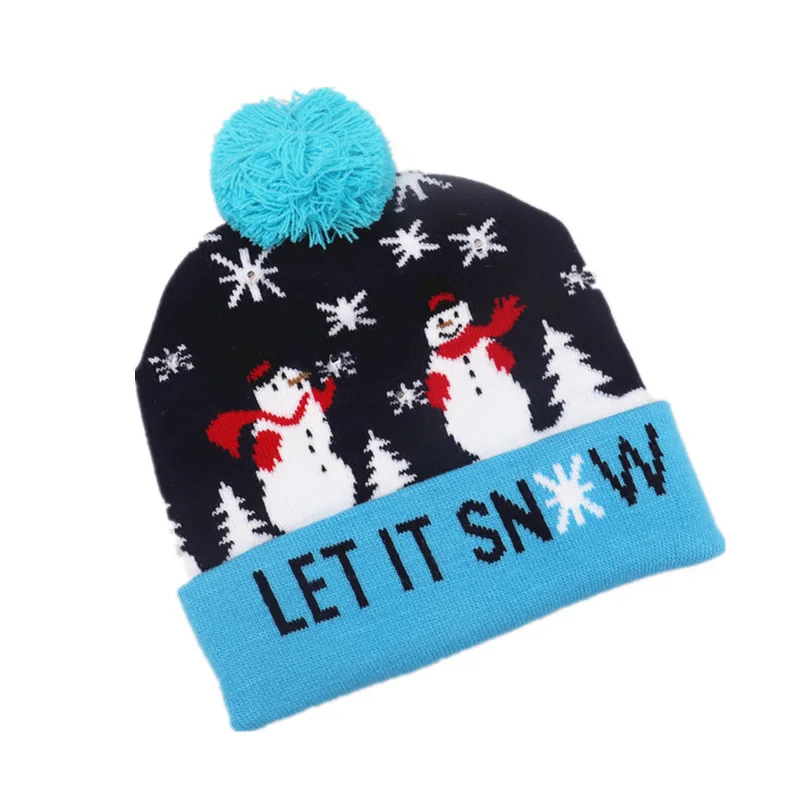 

Winter Christmas Luminous Hat LEDS Weater Knitted Beanie Santa Claus Lights Glowing Kids Men Women Xmas Warm Cap 2021 New Year