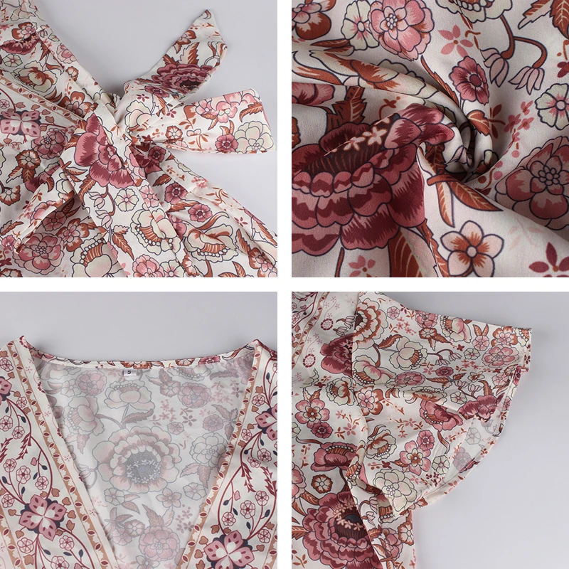 Summer 2020 Bohemia Short dress Women's Retro Deep V-neck Sleeve Printing High Waist a Line Vestoidos Muser | Женская одежда