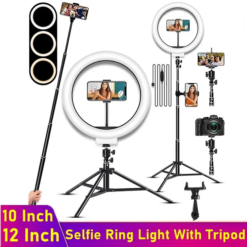 

12Inch 10Inch Dimmable LED Selfie Ring Fill Light Phone Camera Ringlight With Tripod For Makeup Video Live YouTube Aro De Luz