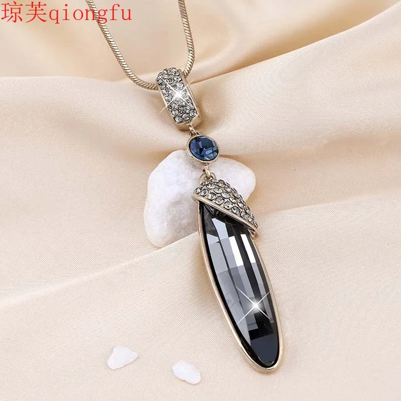 

Korean charm ladies natural stone pendant crystal necklace water drop wild sweater chain Charms for jewelry making