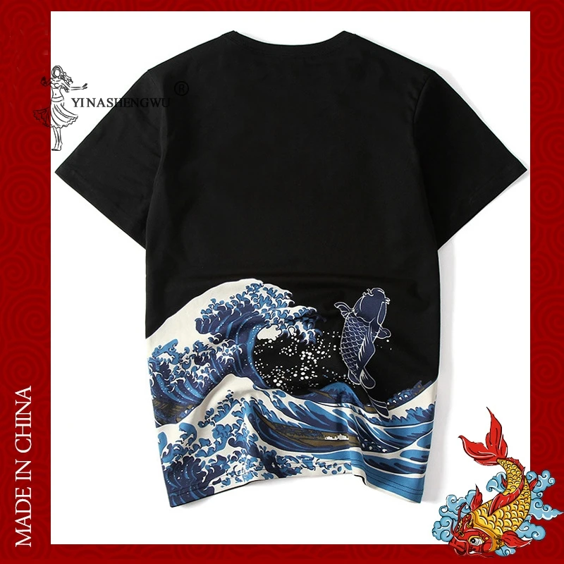 

Японское кимоно в уличном стиле Харадзюку, одежда с принтом, Хлопковая мужская футболка с коротким рукавом и коротким рукавом для серфинга ...