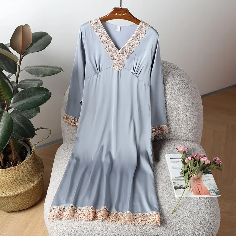 

Casual Loose Home Dressing Gown Long Sleeve Sleepwear Nightgown Women Lace Sleepshirt New Spring Summer Nightdress Bathrobe
