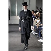 mens jacket mens stitched suit jacket catwalk show custom zipper hole design black jacket large size singer stage clothing