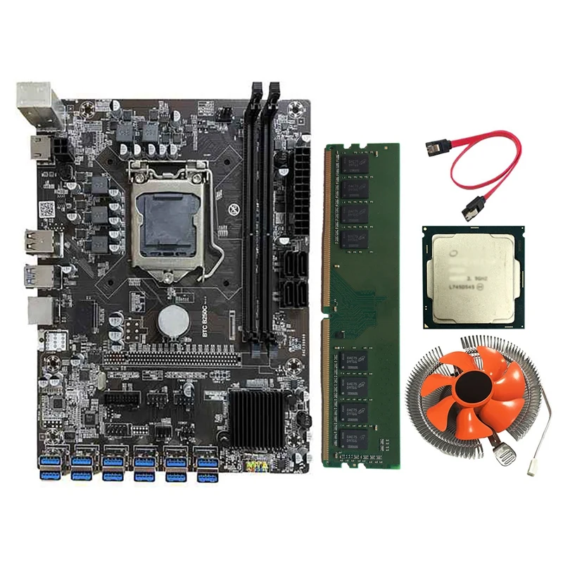 

Материнская плата B250C для майнинга BTC с ЦП G3930/G3900 + вентилятор ЦП + 8G DDR4 RAM 12 USB3.0 до PCI-E 16X, комплект материнской платы с графическим слотом