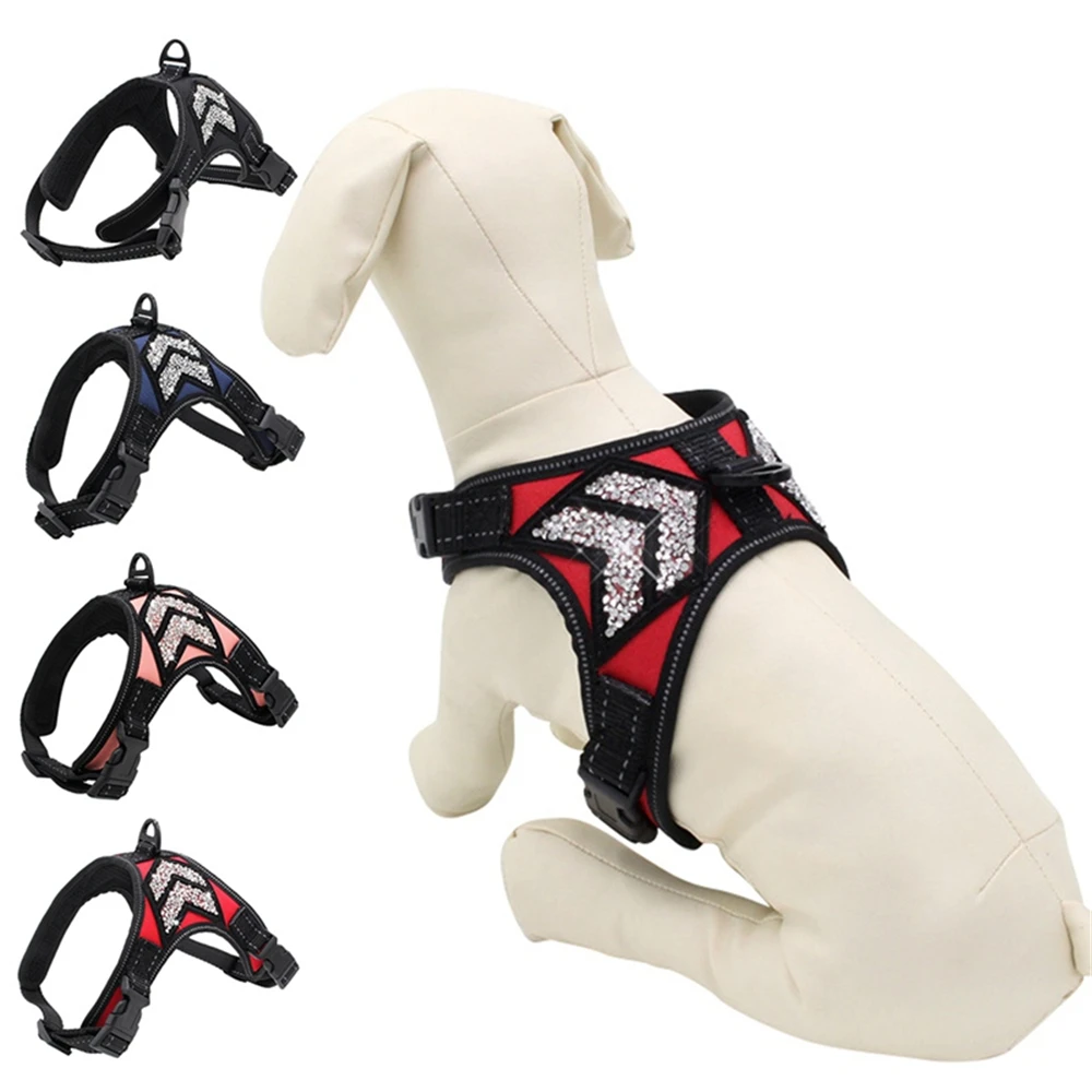 

Dog Vest Harnesses Leash Lead Bling Rhinestone Reflective Puppy Harness Nylon Chest Strap for Pitbull Pug Small Medium Dog