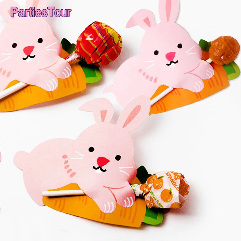 

50Pcs Cartoon Easter rabbit Chick Paper Lollipop Cards Lollipop Gift Package Decor Easter Gifts Easter Decorations for Home Kids