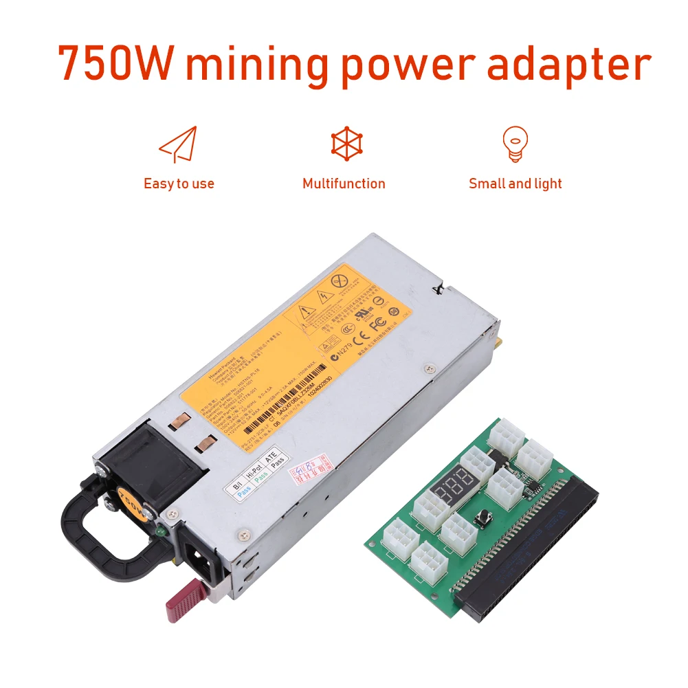 

750W Server Power Supply Mining PSU 12V 62.5A with Breakout Board + Power Cable HSTNS-PL18 DPS-750RB A 506821-001 511778-001
