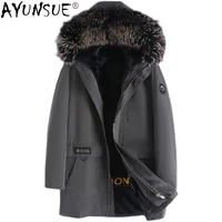 ayunsue mens fur parkas 2021 winter hooded thick warm mink fur liner jacket big raccoon fur collar coat jaqueta masculina gm447