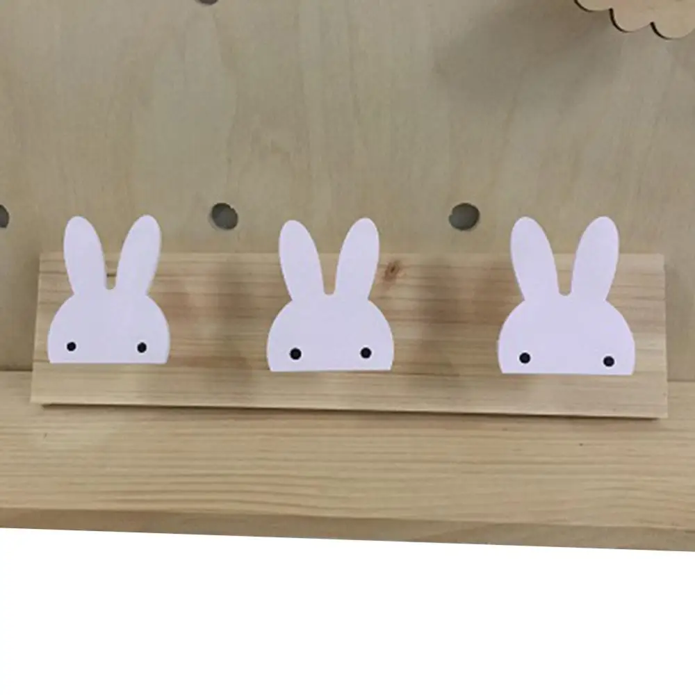 Cute Rabbit Star Row Shape 3 Hooks Wooden Wall-Mounted Hanger Kid's Personality Cartoon Living Clothing Decoration | Дом и сад
