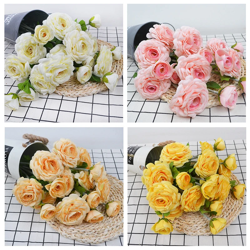 

2-Head Artificial Camellia Bouquet Simulation Floral Home Garden Decoration Wedding Banquet Party DIY Decoration Accessories