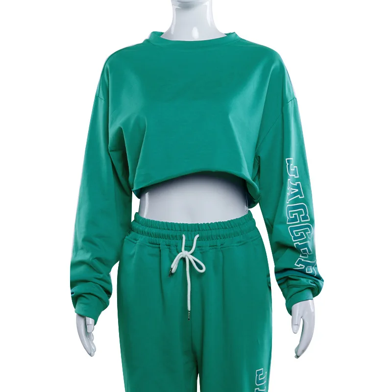 

Letter Printed Sweater 2 Piece Set Women Sweatershirts Sports Set Warm Pullover Clothes Ladies Solid Tracksuit Women Set